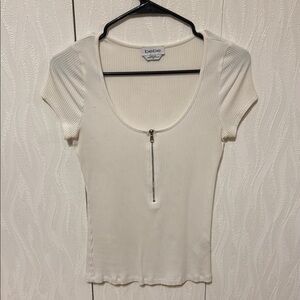 Bebe Cream Ribbed Fitted Bodysuit
